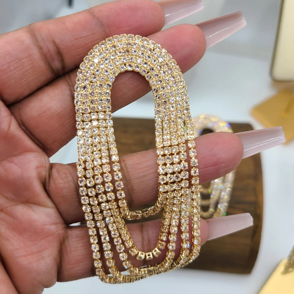 Goldtone Rhinestone Earrings / Modern Does 70s - Picture 3 of 3